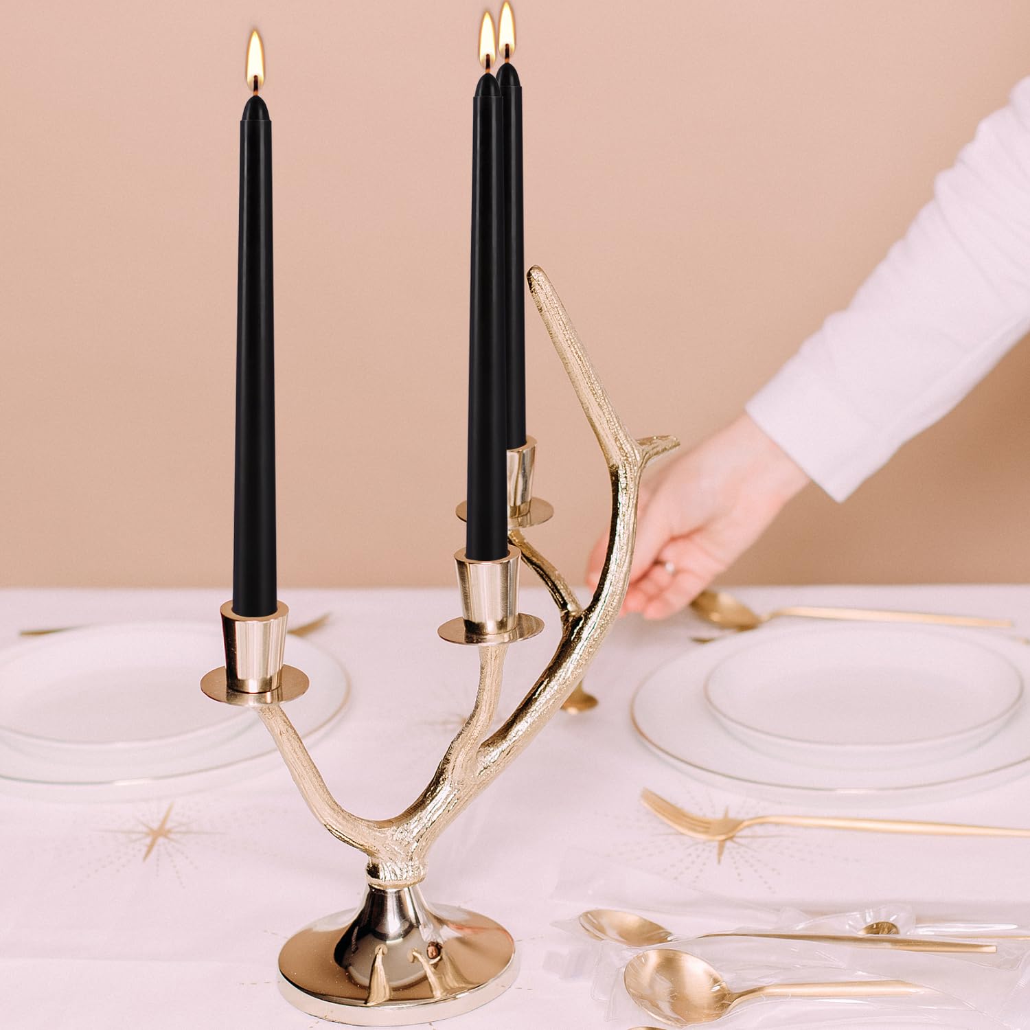 Halloween 100 Pcs Black Taper Candles 10 Inch (H) Dripless Tapered Candles Smokeless Long Candles Tall Unscented Dinner Candle f